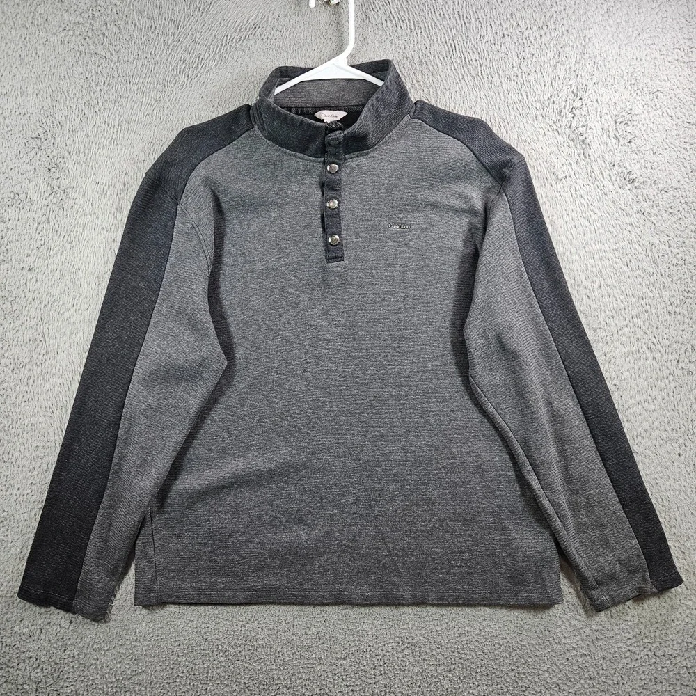 Calvin Klein Sweater Men‎ Large Snap Button Mock Neck Gray